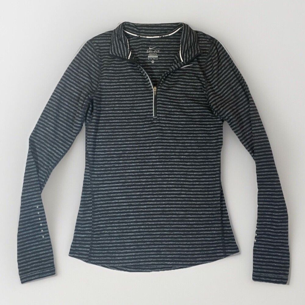 Nike Running Element Dri-Fit Long Sleeve  1/4 Zip Women’s XS Gray & Black Stripe